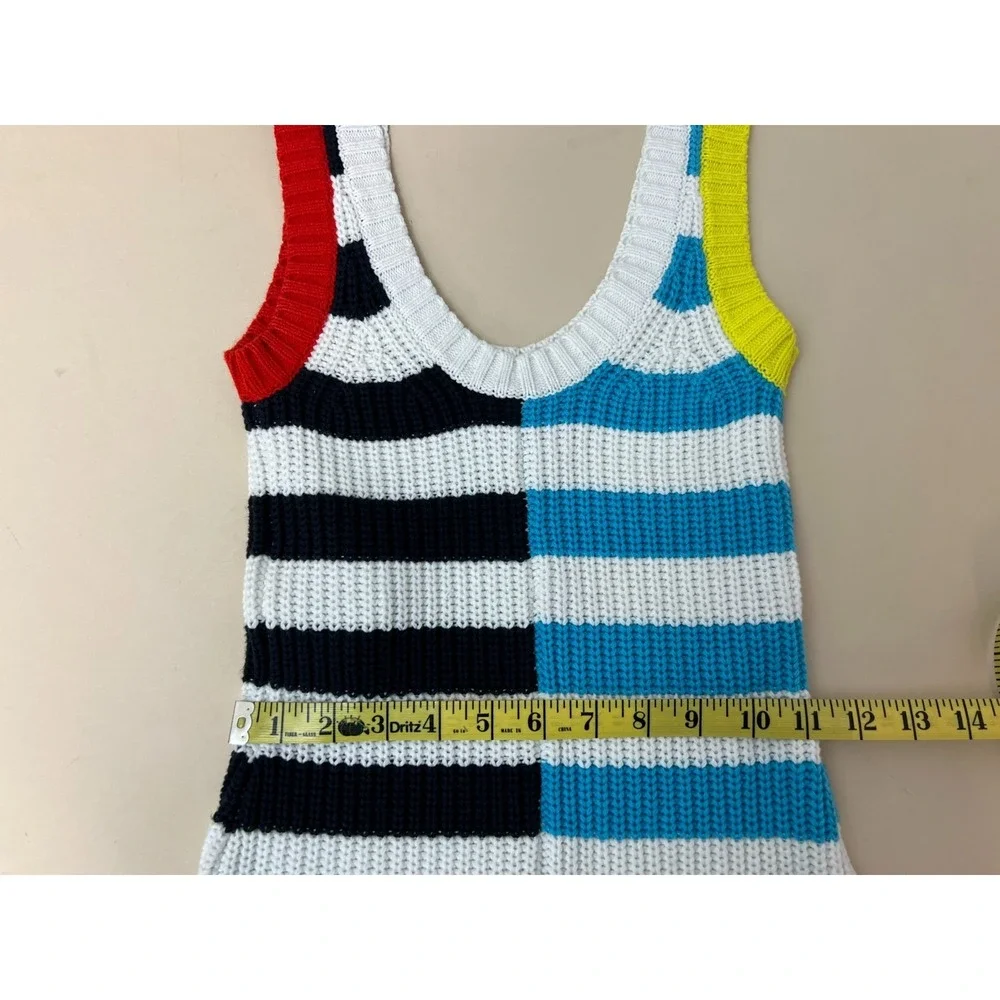 Staud Maxi Sweater Tank Dress Half‎ Black White Half Blue White Sleeveless SZ XS